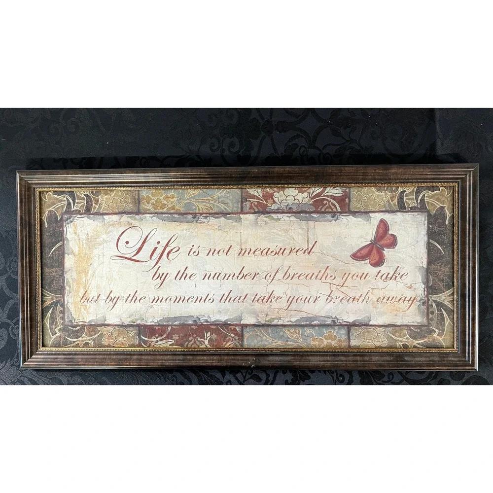 Framed Life is Not Measured Quote Wall Art Butterfly Floral Wood Frame 21.5x9.5